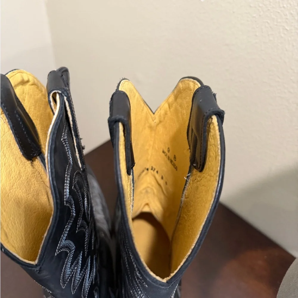 Classic Black Western Leather Cowboy Boots - Women's Ankle Booties - Picture 7 of 9